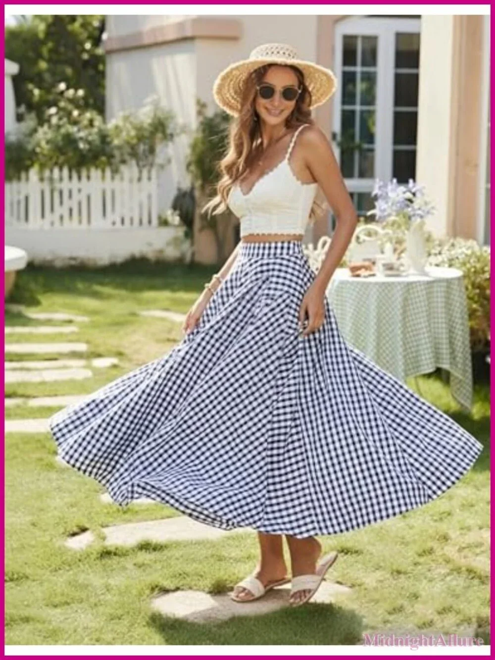 High Waist A-Line Pleated Maxi Skirt with Pockets Swing Flared